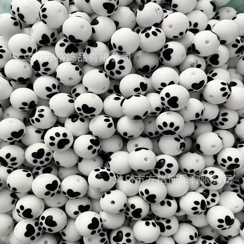 Wholesale 50pcs DIY Christmas Snowman Christmas Tree Printing 15mm Silicone Beads